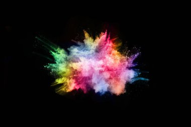 abstract colored dust explosion on a black background.abstract powder splatted background,Freeze motion of color powder exploding/throwing color powder, multicolored glitter texture. clipart