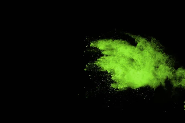 Movement Abstract Dust Explosion Frozen Green Black Background Stop Movement — Stock Photo, Image