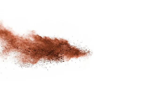 Καφέ Χρώμα Σκόνη Έκρηξη Λευκό Φόντο Χρωματιστό Σύννεφο Πολύχρωμη Σκόνη — Φωτογραφία Αρχείου