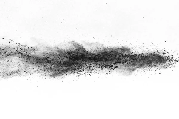 Holzkohlepartikel Auf Weißem Hintergrund Abstraktes Pulver Auf Weißem Hintergrund Gefrierbewegung — Stockfoto