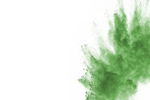 Explosion Von Grünem Pulver Auf Weißem Hintergrund Farbige Wolke Bunter — Stockfoto