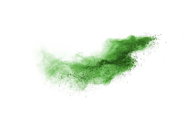 Explosion Poudre Verte Sur Fond Blanc Nuage Coloré Poussière Colorée — Photo