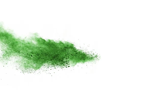 白い背景に緑色の粉体爆発 雲の色 カラフルな塵が爆発する ペイント — ストック写真