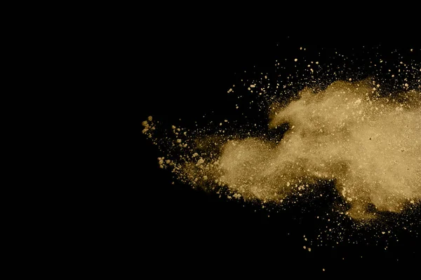 Goldene Pulverexplosion Auf Schwarzem Hintergrund Farbige Wolke Bunter Staub Explodiert — Stockfoto