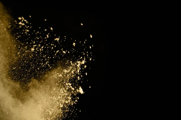 Goldene Pulverexplosion Auf Schwarzem Hintergrund Farbige Wolke Bunter Staub Explodiert — Stockfoto