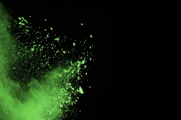 Pohyb Abstraktní Prachové Exploze Zamrzlé Zelené Černém Pozadí Zastavte Pohyb — Stock fotografie