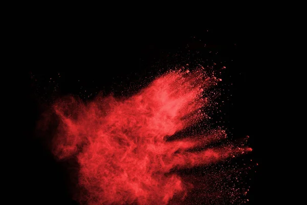 Abstraktes Rotes Pulver Explodiert Auf Schwarzem Hintergrund Abstraktes Rotes Pulver — Stockfoto