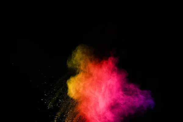 Abstract Gekleurde Stof Explosie Een Zwarte Achtergrond Abstract Poeder Splatted — Stockfoto