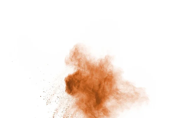 Braunes Farbpulver Explodiert Auf Weißem Hintergrund Farbige Wolke Bunter Staub — Stockfoto