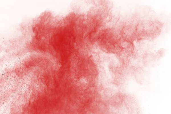 Freeze Motion Red Powder Exploding Isolated White Background Abstract Design — Stock Photo, Image