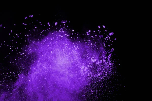 Mouvement Explosion Poussière Abstraite Gelé Violet Sur Fond Noir Arrêtez — Photo