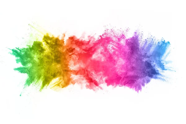 Soyut barut sıçramış arka plan. Beyaz arka planda renkli barut patlaması. Renkli bulut. Renkli toz patlar. Boya Holi.