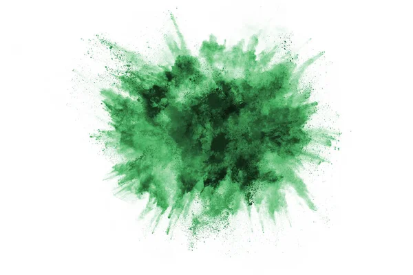 Explosion Poudre Verte Sur Fond Blanc Nuage Coloré Poussière Colorée — Photo