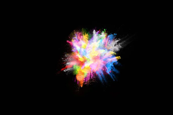 Abstract Gekleurde Stof Explosie Een Zwarte Achtergrond Abstract Poeder Splatted — Stockfoto