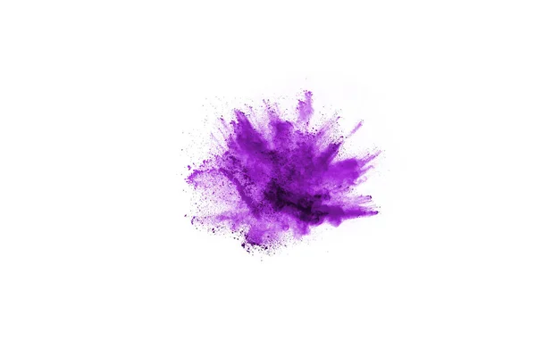 Explosão Fechar Uma Explosão Partículas Roxo Isolado Branco Contexto Abstrato — Fotografia de Stock