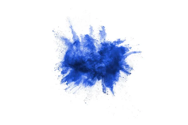 Explosión Polvo Color Azul Sobre Fondo Blanco Nube Colores Polvo — Foto de Stock