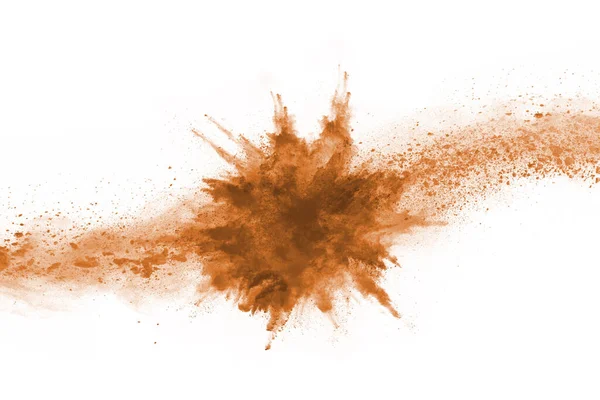白色背景上的褐色粉末爆炸 五颜六色的灰尘爆炸了 油漆Holi — 图库照片