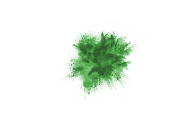 Взрыв Зеленого Порошка Белом Фоне Цветное Облако Разноцветная Пыль Взрывается — стоковое фото