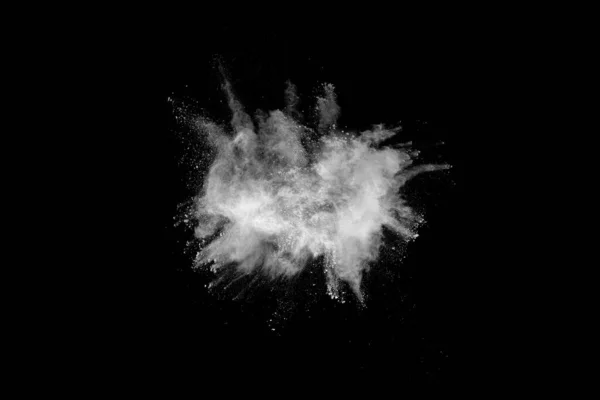 Eksplozja Białego Proszku Czarnym Tle Kolorowa Chmura Kolorowy Pył Eksploduje — Zdjęcie stockowe