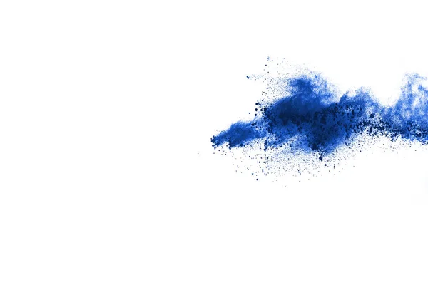 Blauwe Kleur Poeder Explosie Witte Achtergrond Gekleurde Wolk Kleurrijk Stof — Stockfoto