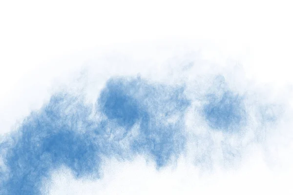 Explosion Poudre Couleur Bleue Sur Fond Blanc Nuage Coloré Poussière — Photo