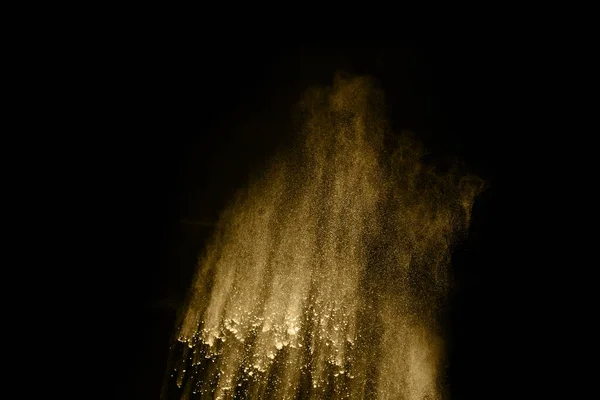Poudre Dorée Explosion Sur Fond Noir Nuage Coloré Poussière Colorée — Photo