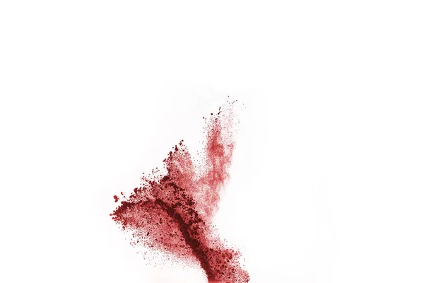 Freeze Motion Red Powder Exploding Isolated White Background Abstract Design — Stock Photo, Image