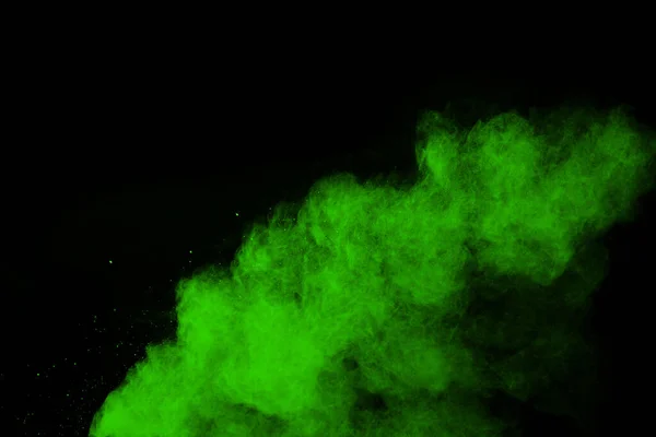 Рух Абстрактного Вибуху Пилу Замерз Чорному Тлі Зупинити Рух Зеленого — стокове фото