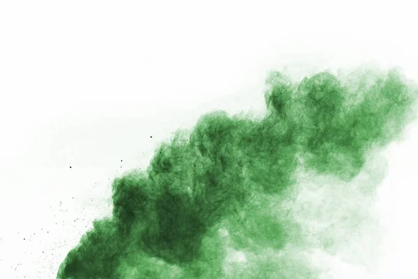 Πράσινη Έκρηξη Σκόνης Λευκό Φόντο Χρωματιστό Σύννεφο Πολύχρωμη Σκόνη Εκραγεί — Φωτογραφία Αρχείου