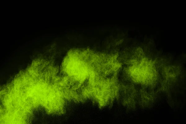 Movimento Explosão Poeira Abstrata Congelado Verde Sobre Fundo Preto Pare — Fotografia de Stock