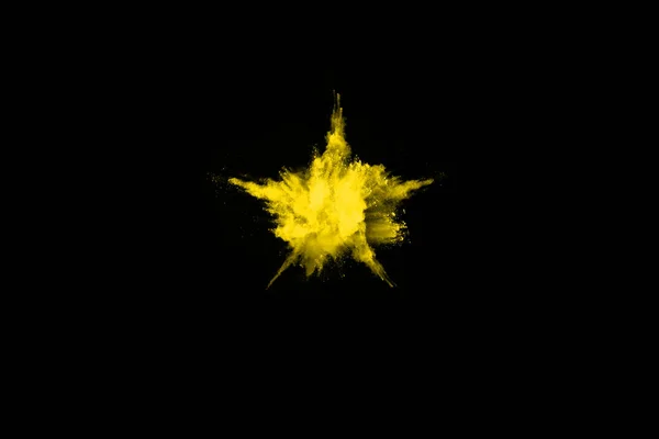Gefrierbewegung Der Gelben Staubexplosion Isoliert Auf Schwarzem Hintergrund — Stockfoto