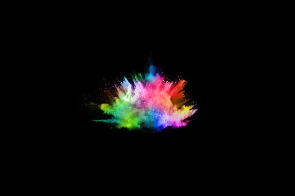黒の背景に抽象的な色の塵爆発 抽象的な粉体メッキ背景 色の粉の爆発 投げ色の粉の凍結運動 多色の輝きのテクスチャ — ストック写真