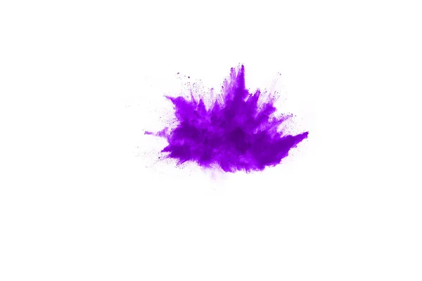 Explosão Fechar Uma Explosão Partículas Roxo Isolado Branco Contexto Abstrato — Fotografia de Stock