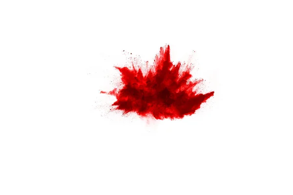 Freeze Motion Red Powder Exploding Isolated White Background Abstract Design — Stock Photo, Image