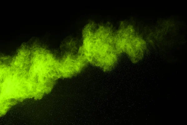 Die Bewegung Der Abstrakten Staubexplosion Gefroren Grün Auf Schwarzem Hintergrund — Stockfoto