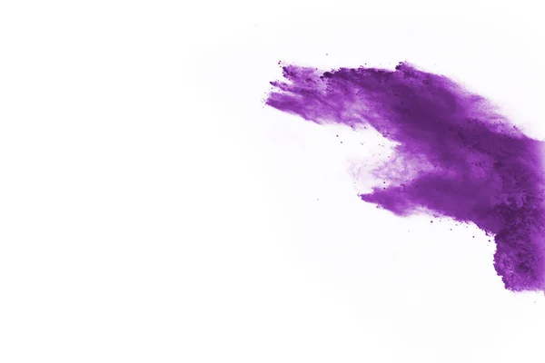 火薬爆発だ 白で隔離された紫色の塵粒子爆発の閉鎖 要旨の背景 — ストック写真