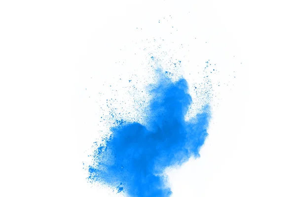 Modrá Barva Prášek Exploze Bílém Pozadí Barevný Mrak Barevný Prach — Stock fotografie