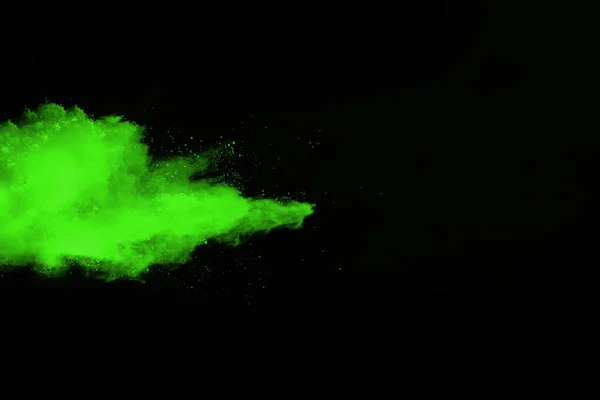 Движение Абстрактного Взрыва Пыли Застыло Зеленым Черном Фоне Остановить Движение — стоковое фото