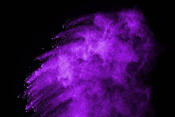 Mouvement Explosion Poussière Abstraite Gelé Violet Sur Fond Noir Arrêtez — Photo