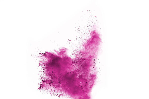 Abstract pink powder splatted background,Freeze motion of color powder exploding/throwing color powder,color glitter texture on white background.