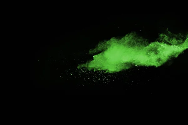 Beweging Van Abstracte Stofexplosie Bevroren Groen Zwarte Achtergrond Stop Beweging — Stockfoto
