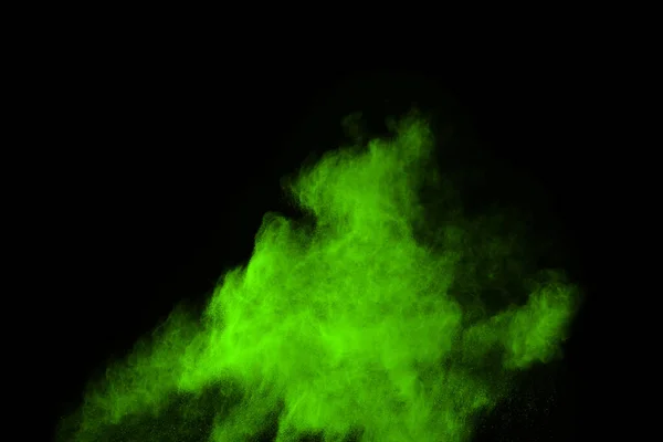 Mozgása Absztrakt Por Robbanás Fagyott Zöld Fekete Háttérrel Állítsa Meg — Stock Fotó