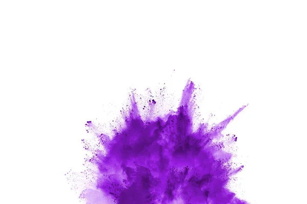 Explosão Fechar Uma Explosão Partículas Roxo Isolado Branco Contexto Abstrato — Fotografia de Stock