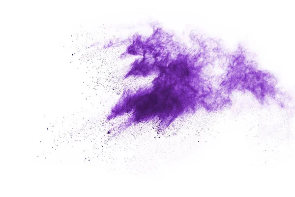 Explosão Fechar Uma Explosão Partículas Roxo Isolado Branco Contexto Abstrato — Fotografia de Stock