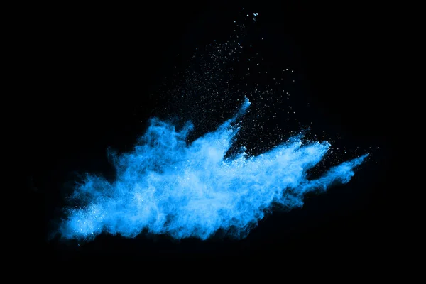 Explosion Poudre Bleue Sur Fond Noir Nuage Coloré Poussière Colorée — Photo