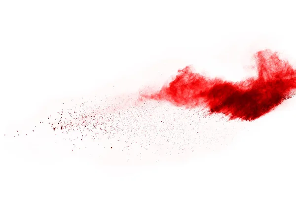 Freeze Motion Red Powder Exploding Isolated White Background Abstract Design — Stock Photo, Image