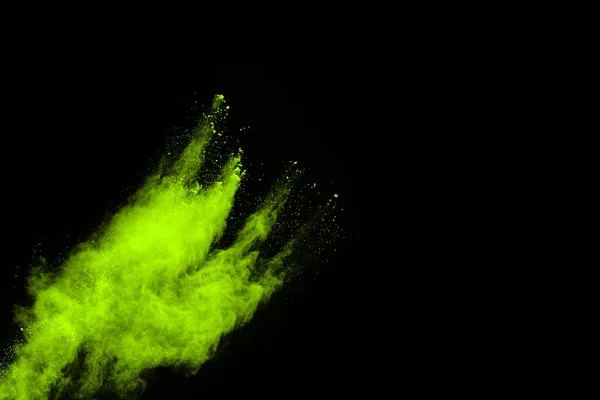 Movement Abstract Dust Explosion Frozen Green Black Background Stop Movement — Stock Photo, Image