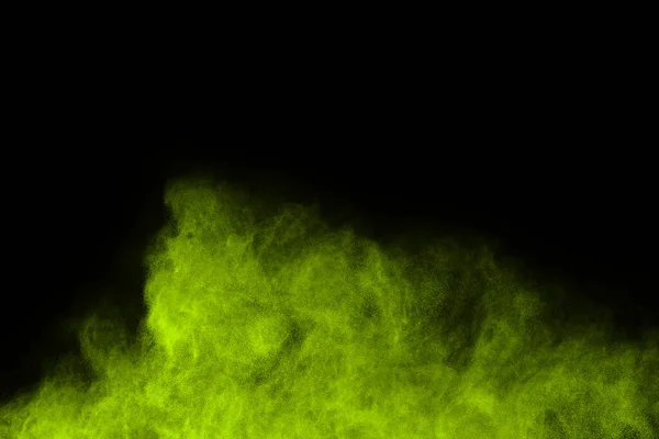 Movimento Esplosione Polvere Astratta Congelato Verde Sfondo Nero Fermare Movimento — Foto Stock