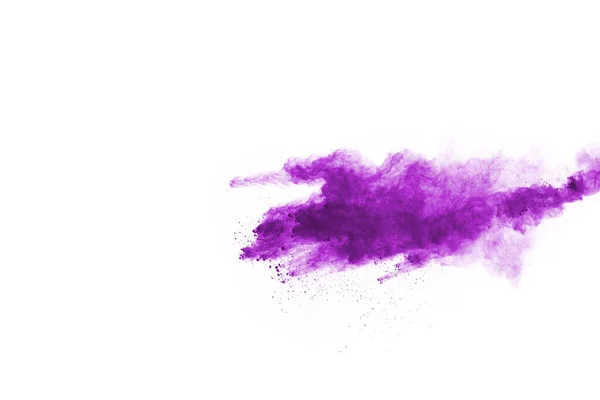 Explosão Fechar Uma Explosão Partículas Roxo Isolado Branco Contexto Abstrato — Fotografia de Stock