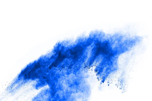 Explosión Polvo Color Azul Sobre Fondo Blanco Nube Colores Polvo — Foto de Stock